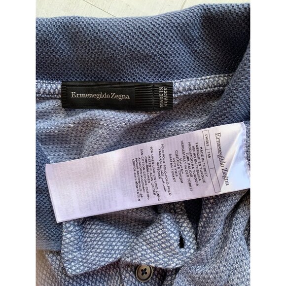 Ermenegildo Zegna XL Polo Shirt Blue Textured Cotton - Picture 6 of 10